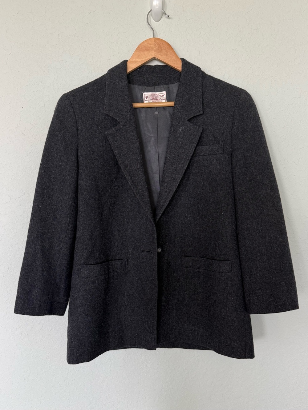 Pendleton Vintage Charcoal 100% Wool Single-Button Blazer